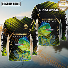 Maxcorners Mahi-Mahi Fishing Golden With Skinfish Pattern Sport Jersey Personalized Name, Team Name Long Sleeve Shirt