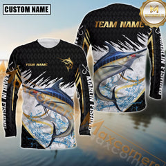 Maxcorners Tuna Fishing Golden With White And Black Pattern Sport Jersey Personalized Name, Team Name Long Sleeve Shirt