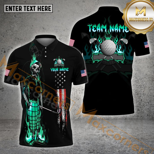 Maxcorners Skull Flame Pattern Golf Ball Multicolor Options Personalized Name, Team Name 3D Shirt (4 Colors)