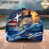 Maxcorners Fishing American Flag Sunset Wave Personalized Name 3D Cap (12 Fish Species)
