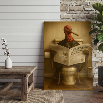Maxcorners Turkey Reading Newspaper Funny Bathroom Humor Rustic Art Wrapped Canvas