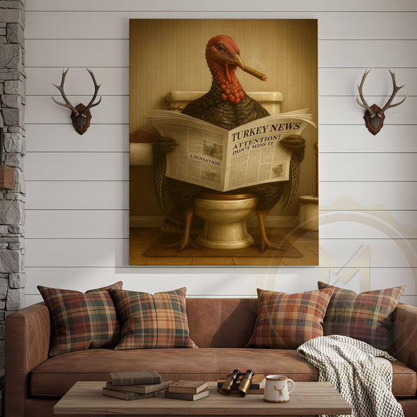 Maxcorners Turkey Reading Newspaper Funny Bathroom Humor Rustic Art Wrapped Canvas