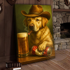 Maxcorners Cowboy Dog Smoking Cigar with Beer Rustic Western Bar Art Wrapped Canvas