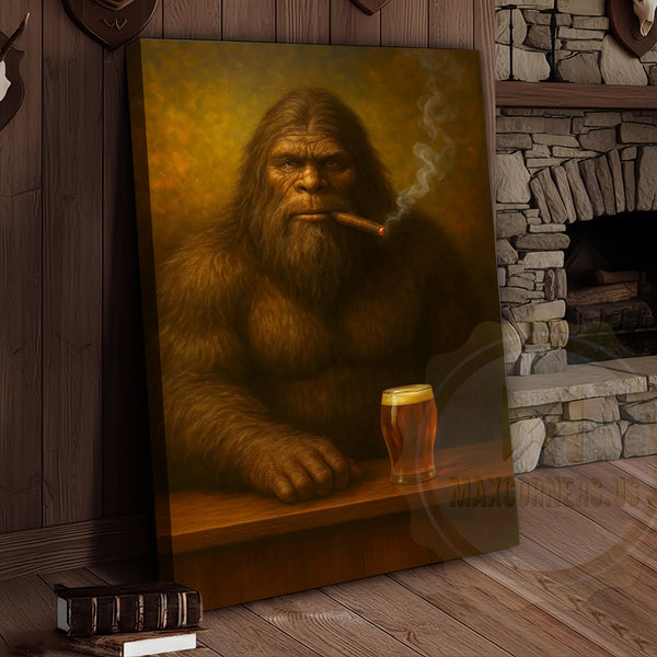 Maxcorners Bigfoot Smoking Cigar With Beer Rustic Lodge Wall Art Wrapped Canvas