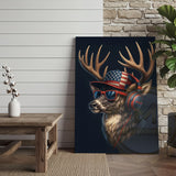 Maxcorners Patriotic Deer With American Flag Headphones Modern Rustic Art Wrapped Canvas