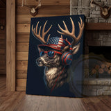 Maxcorners Patriotic Deer With American Flag Headphones Modern Rustic Art Wrapped Canvas