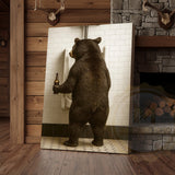 Maxcorners Funny Bear In Bathroom With Beer Rustic Lodge Art Wrapped Canvas