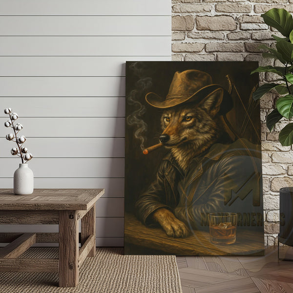 Maxcorners Wolf Cowboy With Whiskey Rustic Western Bar Art Wrapped Canvas