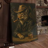 Maxcorners Wolf Cowboy With Whiskey Rustic Western Bar Art Wrapped Canvas