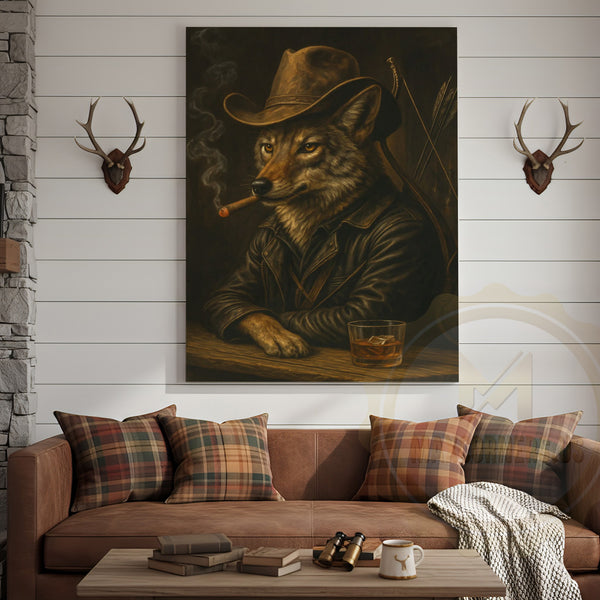 Maxcorners Wolf Cowboy With Whiskey Rustic Western Bar Art Wrapped Canvas