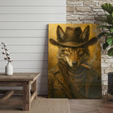 Maxcorners Wolf Cowboy Smoking Cigar Rustic Western Lodge Art Wrapped Canvas