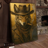 Maxcorners Wolf Cowboy Smoking Cigar Rustic Western Lodge Art Wrapped Canvas
