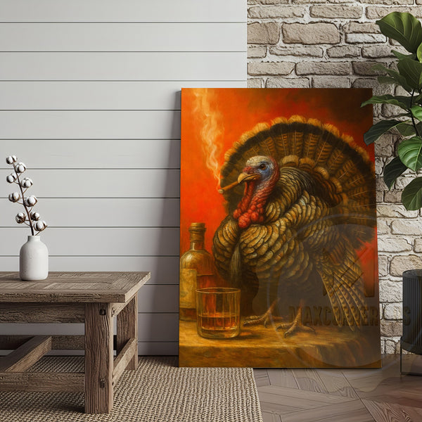 Maxcorners Turkey With Whiskey And Cigar Rustic Bar Wall Art Wrapped Canvas