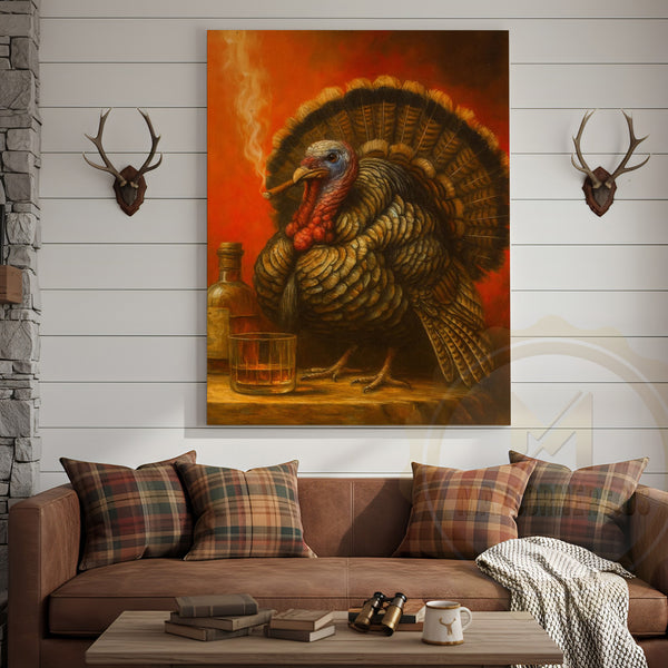 Maxcorners Turkey With Whiskey And Cigar Rustic Bar Wall Art Wrapped Canvas