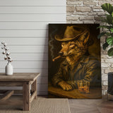 Maxcorners Wolf Cowboy With Whiskey Rustic Lodge Wall Art Wrapped Canvas