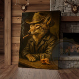 Maxcorners Wolf Cowboy With Whiskey Rustic Lodge Wall Art Wrapped Canvas