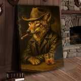 Maxcorners Wolf Cowboy With Whiskey Rustic Lodge Wall Art Wrapped Canvas