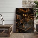 Maxcorners Deer Playing Pool Rustic Lodge Bar Wall Art Wrapped Canvas