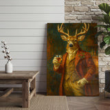 Maxcorners Deer With Whiskey Glass Rustic Bar Wall Art Wrapped Canvas