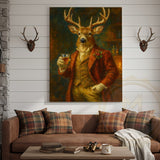 Maxcorners Deer With Whiskey Glass Rustic Bar Wall Art Wrapped Canvas