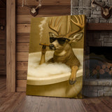 Maxcorners Funny Deer In Bathtub Smoking Cigar Rustic Bathroom Wall Art Wrapped Canvas