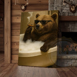 Maxcorners Funny Bear In Bathtub Smoking Cigar Rustic Bathroom Wall Art Wrapped Canvas