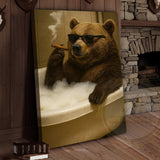 Maxcorners Funny Bear In Bathtub Smoking Cigar Rustic Bathroom Wall Art Wrapped Canvas