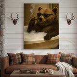 Maxcorners Funny Bear In Bathtub Smoking Cigar Rustic Bathroom Wall Art Wrapped Canvas
