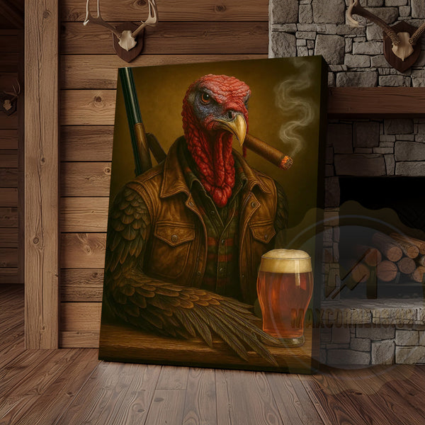 Maxcorners Turkey Hunter With Beer And Cigar Rustic Lodge Wall Art Wrapped Canvas