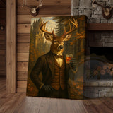 Maxcorners Gentleman Deer With Whiskey Glass Rustic Castle Wall Art Wrapped Canvas