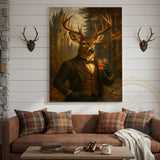 Maxcorners Gentleman Deer With Whiskey Glass Rustic Castle Wall Art Wrapped Canvas