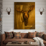Maxcorners Funny Moose In Shower Rustic Bathroom Wall Art Wrapped Canvas