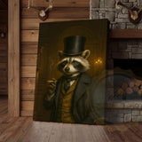 Maxcorners Gentleman Raccoon Smoking Cigar Rustic Lodge Wall Art Wrapped Canvas