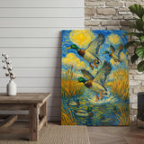 Maxcorners Flying Ducks Van Gogh Style Rustic Hunting Lodge Wall Art Wrapped Canvas
