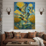 Maxcorners Flying Ducks Van Gogh Style Rustic Hunting Lodge Wall Art Wrapped Canvas