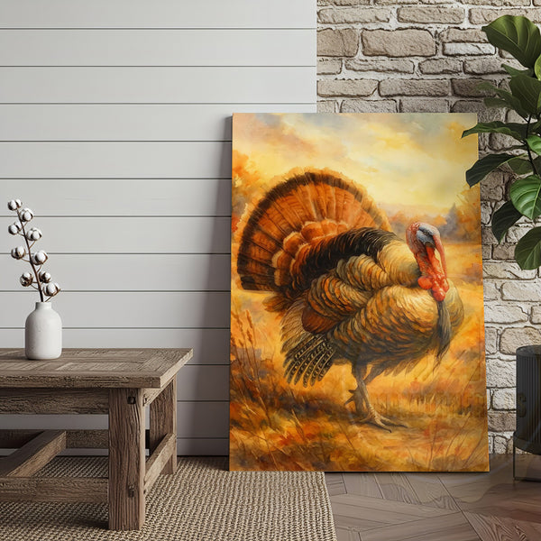Maxcorners Turkey In Autumn Field Rustic Hunting Lodge Wall Art Wrapped Canvas