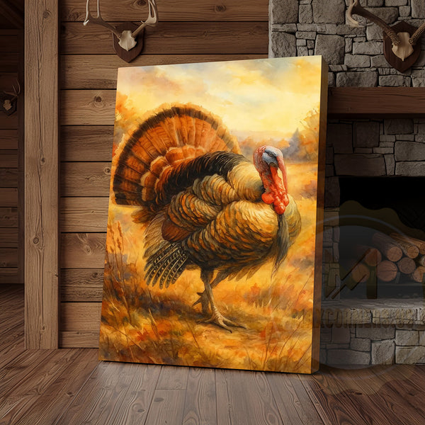 Maxcorners Turkey In Autumn Field Rustic Hunting Lodge Wall Art Wrapped Canvas