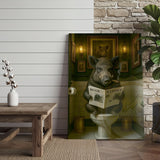 Maxcorners Funny Boar Reading Newspaper Rustic Bathroom Wall Art Wrapped Canvas