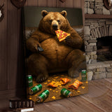 Maxcorners Funny Bear Eating Pizza Drinking Beer Rustic Lodge Wall Art Wrapped Canvas