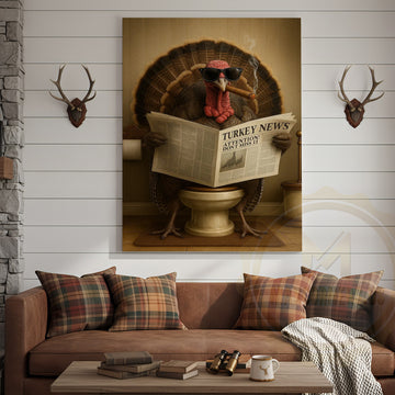 Maxcorners Turkey Reading Newspaper Smoking Cigar Funny Bathroom Art Wrapped Canvas