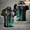 Maxcorners Grey Line Fire Bowling Ball & Pins  Personalized Name, Team Name 3D Polo Shirt (4 Colors)