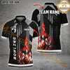 Maxcorners Grey Line Fire Bowling Ball & Pins  Personalized Name, Team Name 3D Polo Shirt (4 Colors)