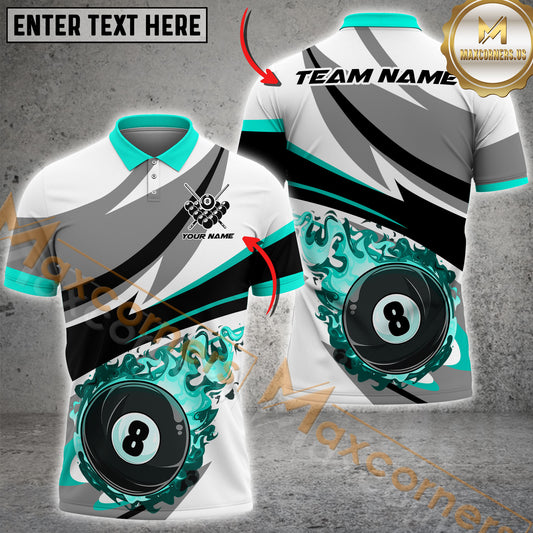 Maxcorners Billiard Fire 8 Ball Sport Jersey Pattern Multicolor Options Personalized Name, Team Name 3D Polo Shirt (4 Colors)