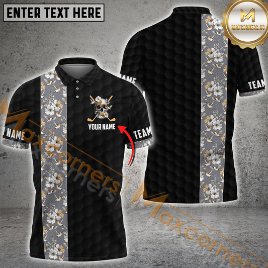 Maxcorners Golf Ball Flower Golf Texture Pattern Multicolor Options Personalized Name, Team Name 3D Polo Shirt (4 Colors)