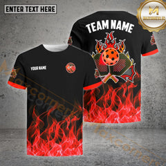 Maxcorners Pickleball Ball Fire Pattern Customized Name, Team Name 3D Shirt (4 colors)