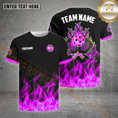 Maxcorners Pickleball Ball Fire Pattern Customized Name, Team Name 3D Shirt (4 colors)
