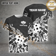 Maxcorners Pickleball Ball On Fire Pattern Customized Name, Team Name 3D Shirt (4 colors)