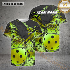 Maxcorners Pickleball Ball King Crown Golden Pattern Customized Name, Team Name 3D Shirt (4 colors)