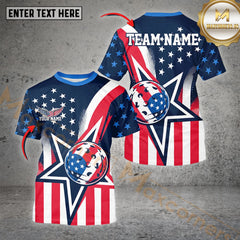 Maxcorners Pickleball Ball US Star Pattern Customized Name, Team Name 3D Shirt (4 colors)