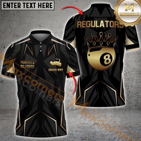 Maxcorners Billiard 8 Ball Crown King Pattern Multicolor Options Personalized Name, Team Name 3D Polo Shirt For Tim Murphy (4 Colors)